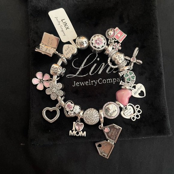 Linx Snake Chain Bracelet with Mom Themed Charms 925 sterling silver - Picture 1 of 13